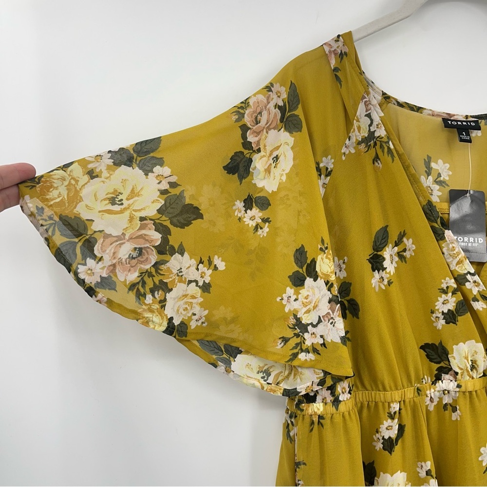 Torrid 1X Floral High Low Yellow Sheer Maxi Dress 0127 Slip Underneath mustard - Picture 5 of 14